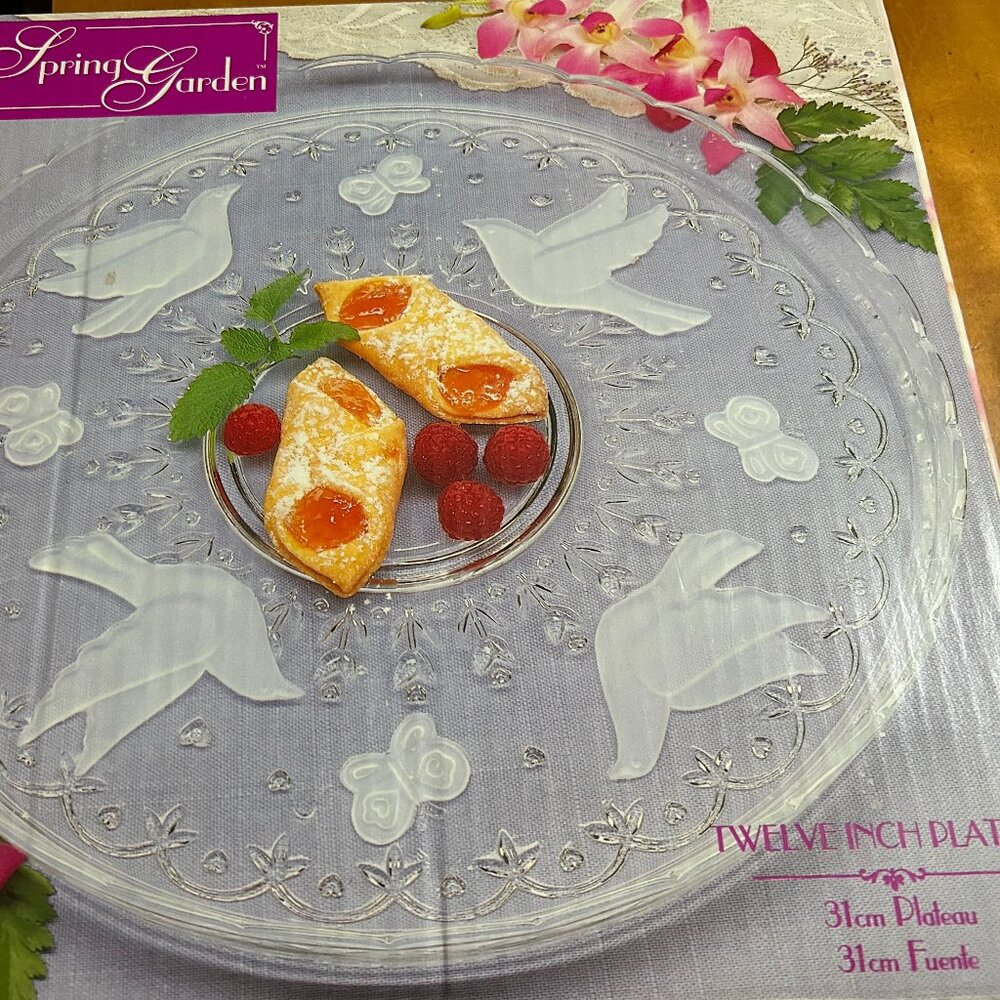 VTG Indiana Glass Spring Garden Round 12” Serving Platter New In Box USA